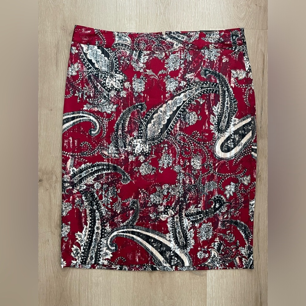 NWT Van Heusen Straight Pencil Paisley Skirt Size 8 Lined Cotton Knee-Length - Picture 2 of 8